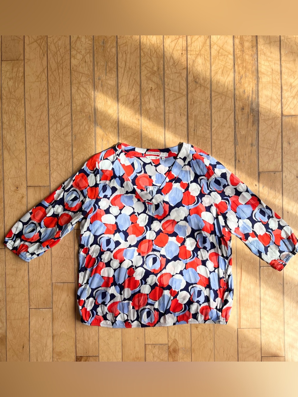 Tom Tailor Abstract Print European Chic V-Neck Lightweight Top Blouse Size 44